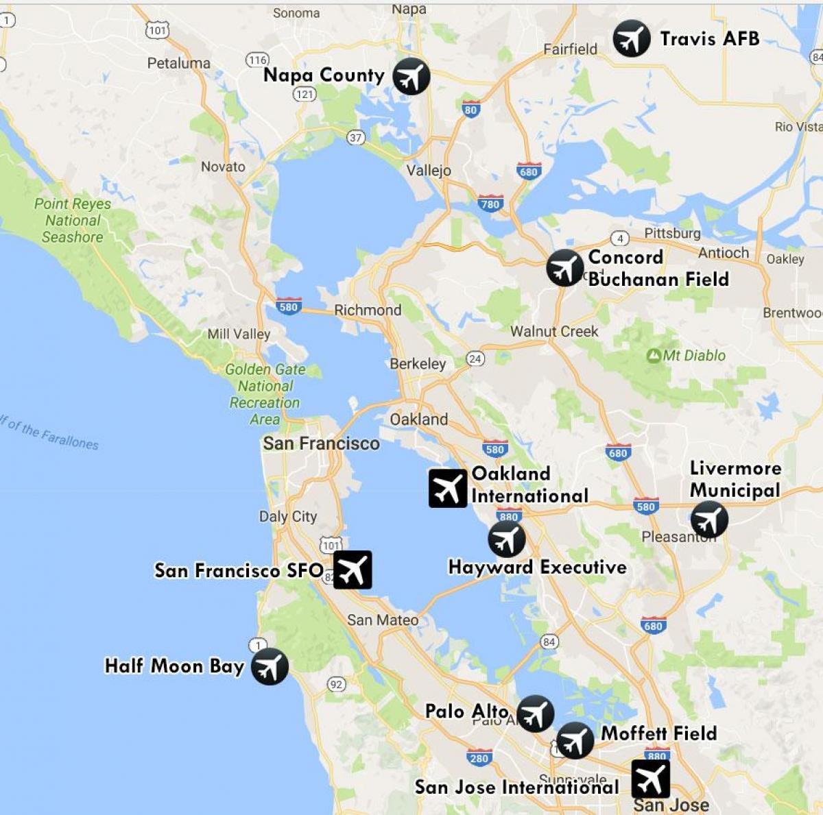 нисэх онгоцны буудал орчимд Сан Франциско газрын зураг