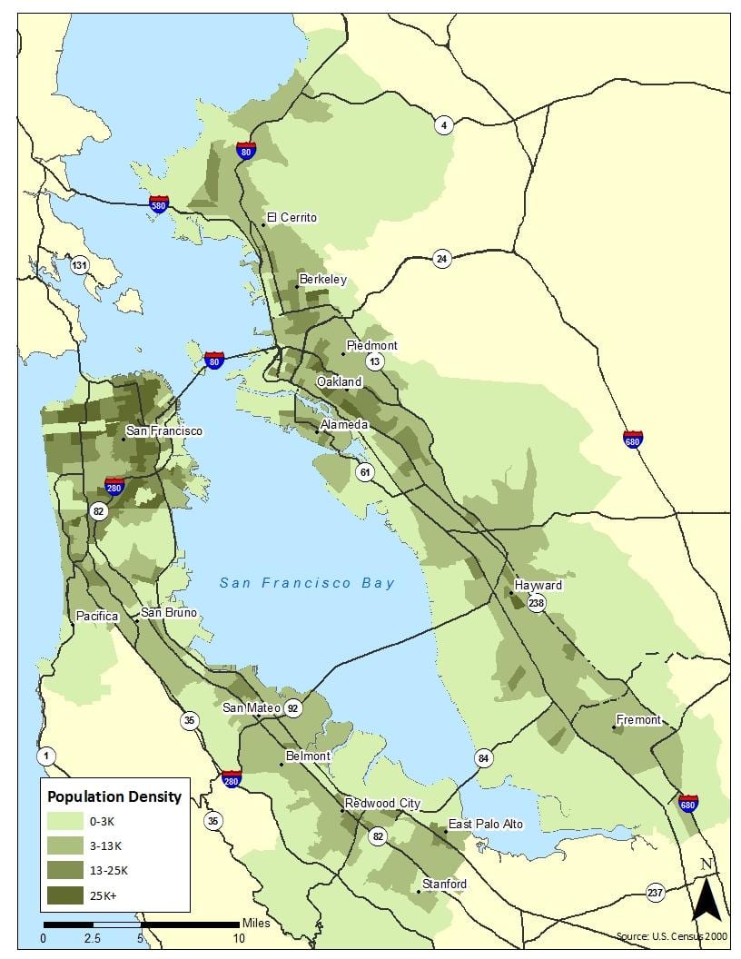 Зураг bay area хүн амын нягтрал