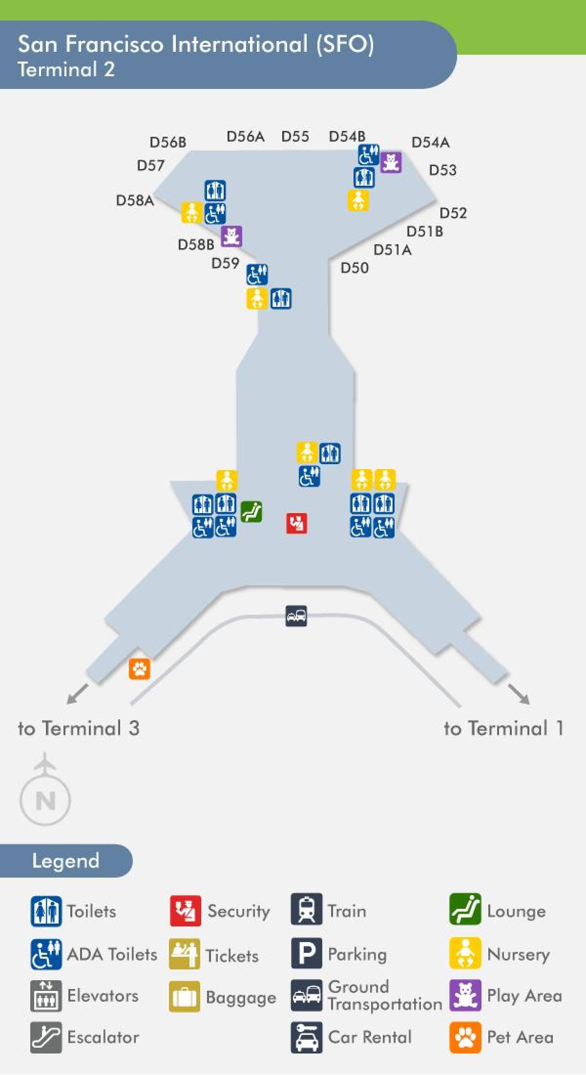 Сан-Франциско нисэх онгоцны буудлын терминал 2 газрын зураг