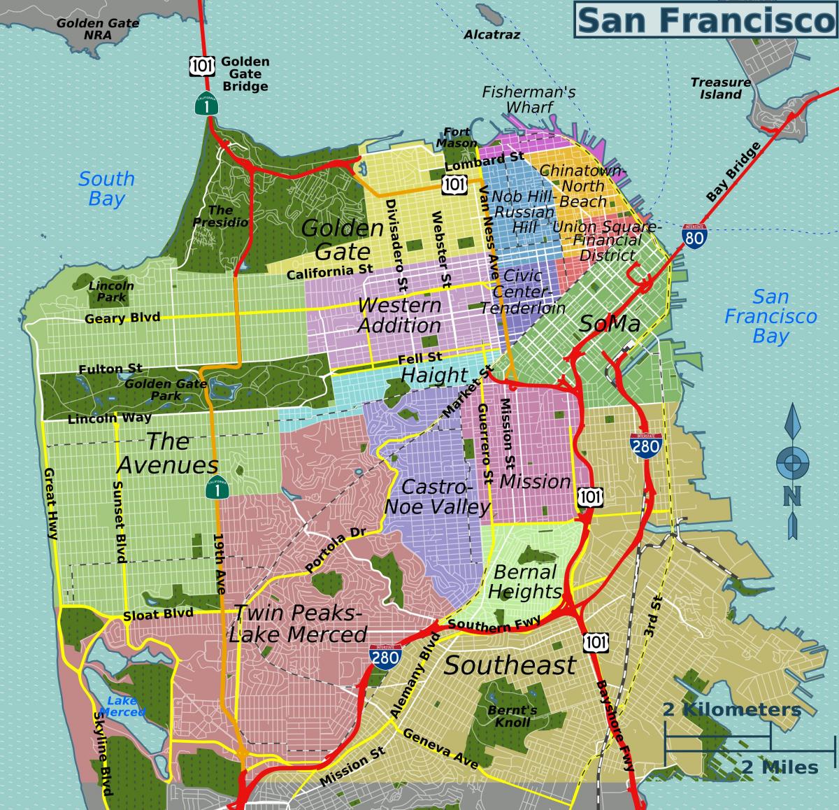 гудамжны газрын зураг нь Сан-Франциско, калифорни