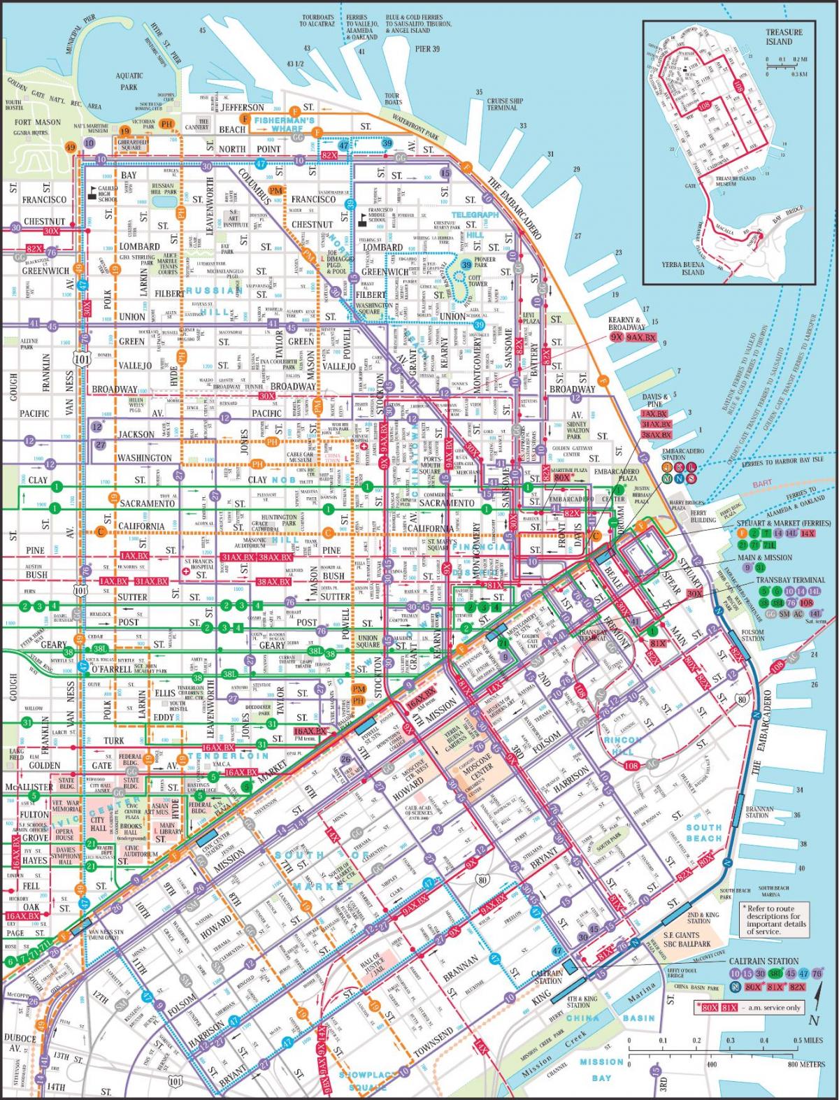 Сан-Франциско олон нийтийн дамжин өнгөрөх газрын зураг