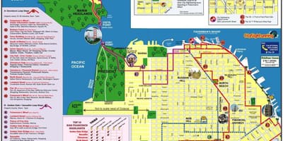 Сан Франциско дээр хоп хоп унтраах автобусны аялал жуулчлалын газрын зураг
