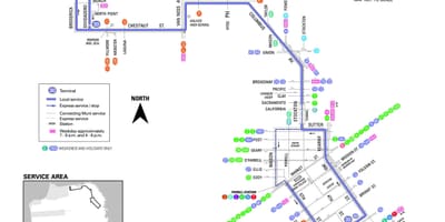 Сан Франциско автобус 30 замын газрын зураг нь